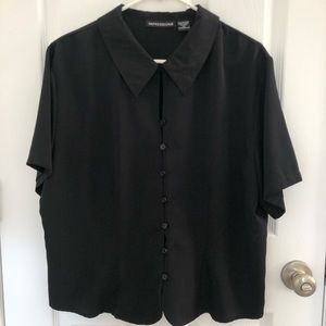 Short Sleeve Button Down Black Blouse